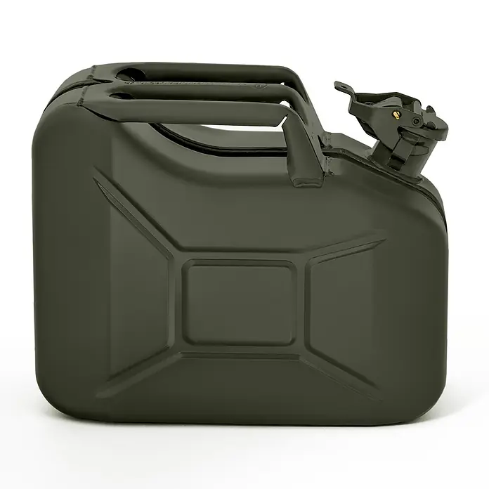 BW Kraftstoffkanister Metall 10 l, Benzinkanister, Bronzegrün, 3 Stk. -  - Militärgrüner Metall-Benzinkanister zur Kraftstofflagerung, mit klassischem Dreigriff-Design und sicherem Auslauf.