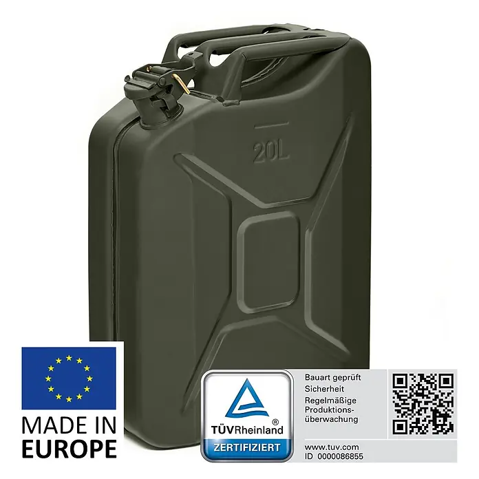Oxid7 by BW Kraftstoffkanister Metall 20 l, Benzinkanister, Bronzegrün -  - Olivgrüner Metallkanister (20L) für Kraftstoff. Robust und zertifiziert.