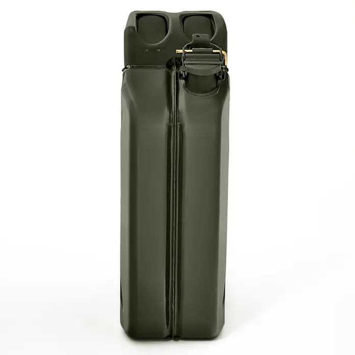 Oxid7 by BW Kraftstoffkanister Metall 20 l, Benzinkanister, Bronzegrün -  - Dunkelolivgrüner Metall-Benzinkanister von der Seite, mit sichtbarem Griff und Verschluss.