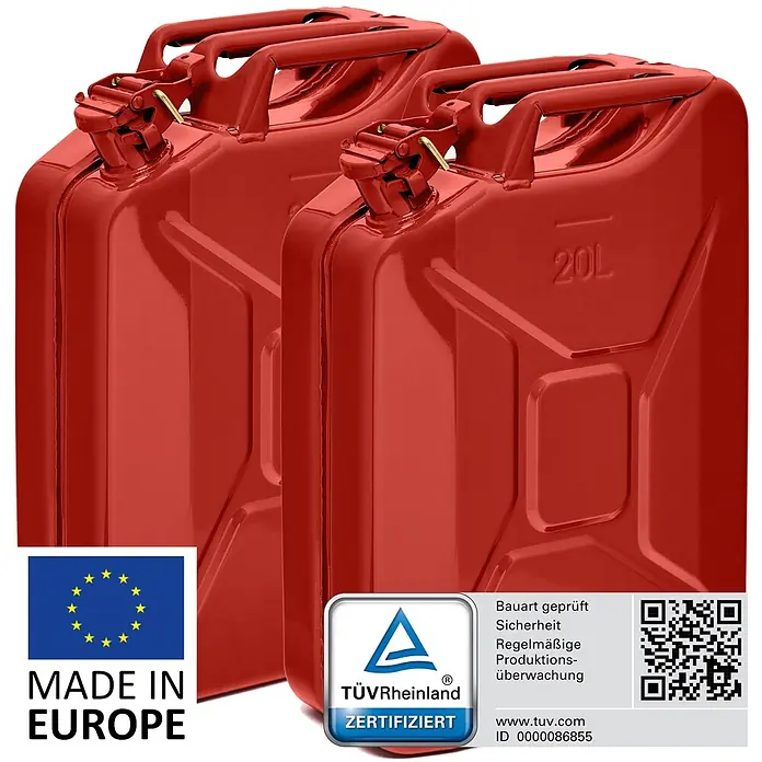 Oxid7 by BW Kraftstoffkanister 20 l, Benzinkanister, Rot, 2 Stk. -  - Zwei rote 20L Metall-Kanister.