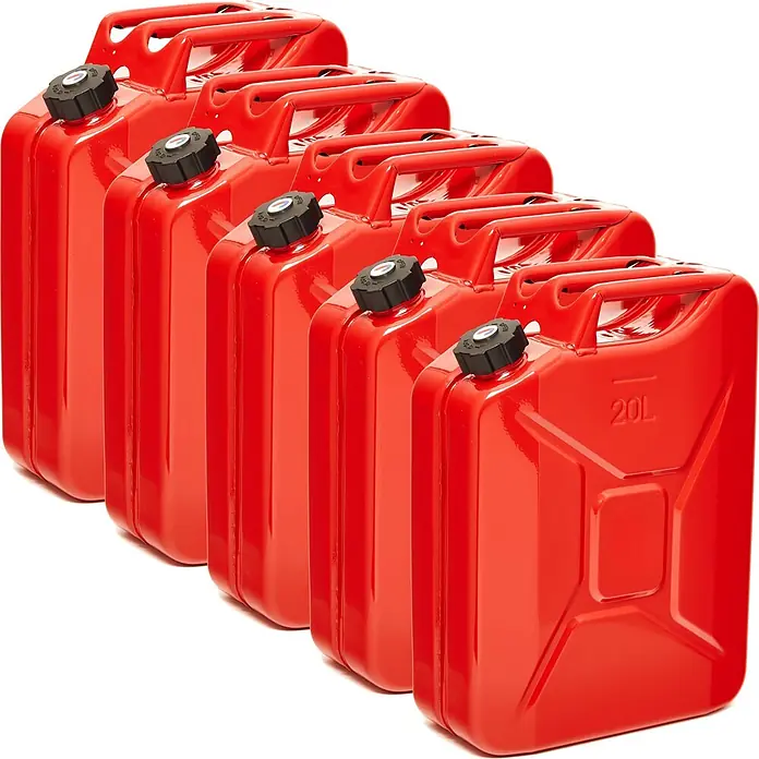 BW Kraftstoffkanister 20 l, Metall, Schraubverschluss, Rot, 5 Stk. -  - Mehrere rote Metallkanister.
