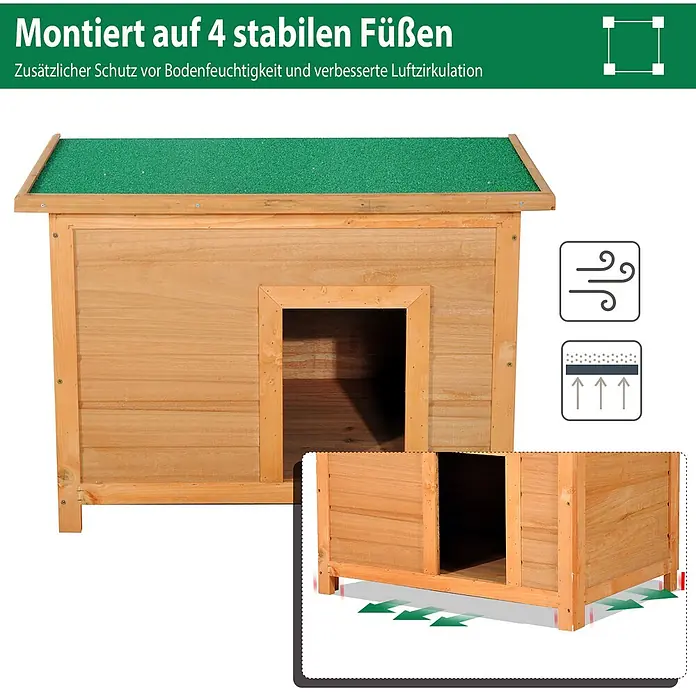 PawHut Hundehütte Gelb+Grün L82 x B58 x H58 cm -  - Hundehütte aus Holz mit grünem Dach, auf Füßen erhöht für Feuchtigkeitsschutz und Luftzirkulation.