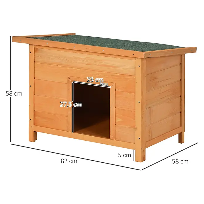 PawHut Hundehütte Gelb+Grün L82 x B58 x H58 cm -  - Hölzerne Hundehütte mit grünem Dach, auf Beinen stehend. Gesamtmaße: 82x58x58 cm.