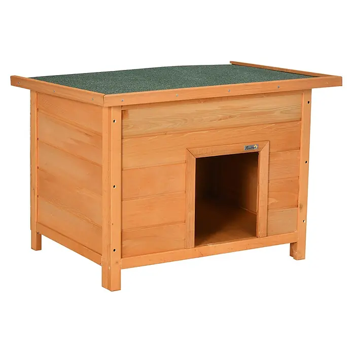 PawHut Hundehütte Gelb+Grün L82 x B58 x H58 cm -  - Hölzerne Hundehütte mit grünem Dach, für den Außenbereich.