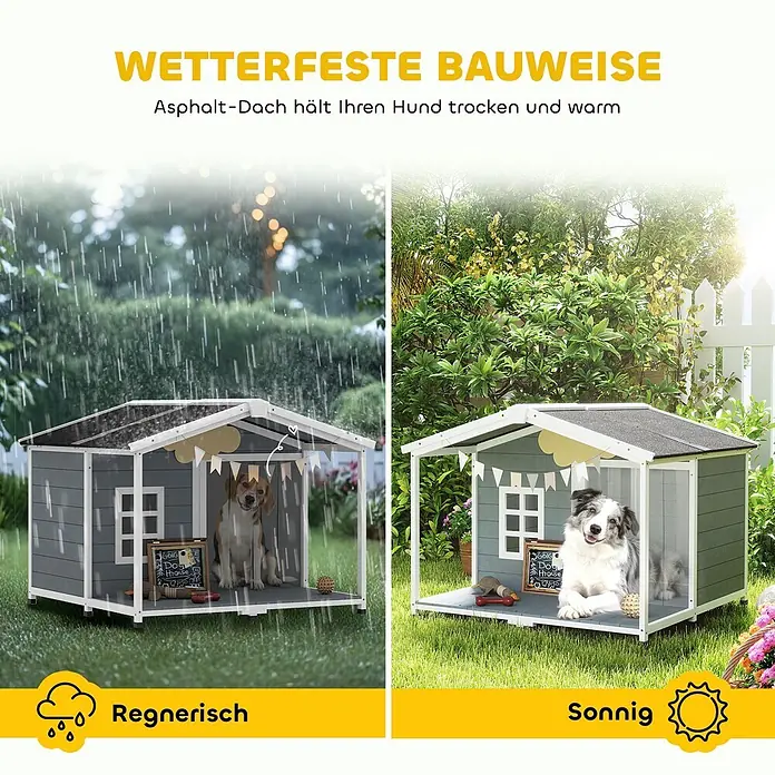 PawHut Hundehütte Grau 103L x 107B x 83,5H cm -  - Wetterfeste Hundehütte mit Asphaltdach schützt Hunde vor Regen und Sonne, hält sie trocken und warm.