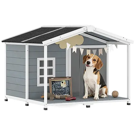 PawHut Hundehütte Grau 103L x 107B x 83,5H cm