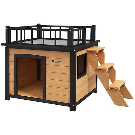 PawHut Hundehütte Gelb 121L x 77B x 78H cm