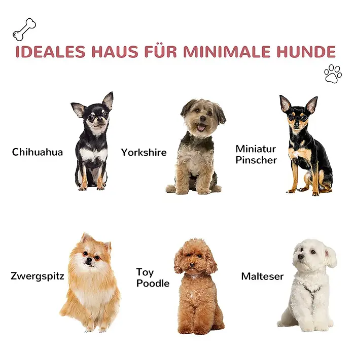 PawHut Hundehütte Rot+Hellgrau 59B x 75T x 66H cm -  - Sechs kleine Hunderassen, ideal für minimalistische Haushalte: Chihuahua, Yorkshire, Miniatur Pinscher, Zwergspitz, Toy Pudel, Malteser.