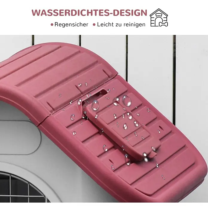 PawHut Hundehütte Rot+Hellgrau 59B x 75T x 66H cm -  - Rosa, gerilltes, wasserdichtes Haustierhaus-Teil mit Wassertropfen. Regensicher und leicht zu reinigen.