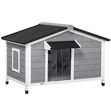 PawHut Hundehütte Schwarz+Grau+Weiß 109L x 79B x 72H cm