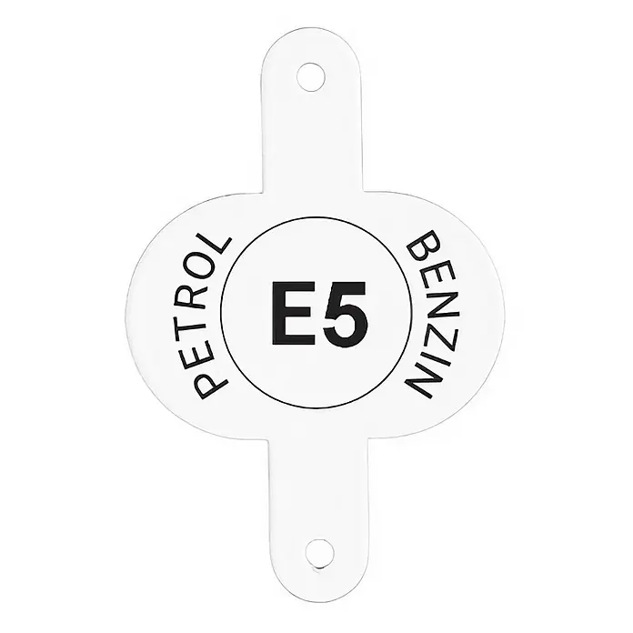 Oxid7 by BW Kennzeichnungsclip für Metall-Kanister, Benzin E5 -  - Weißer E5 Kraftstoffanhänger aus Kunststoff für Benzin-Fahrzeuge mit Aufhängeösen.