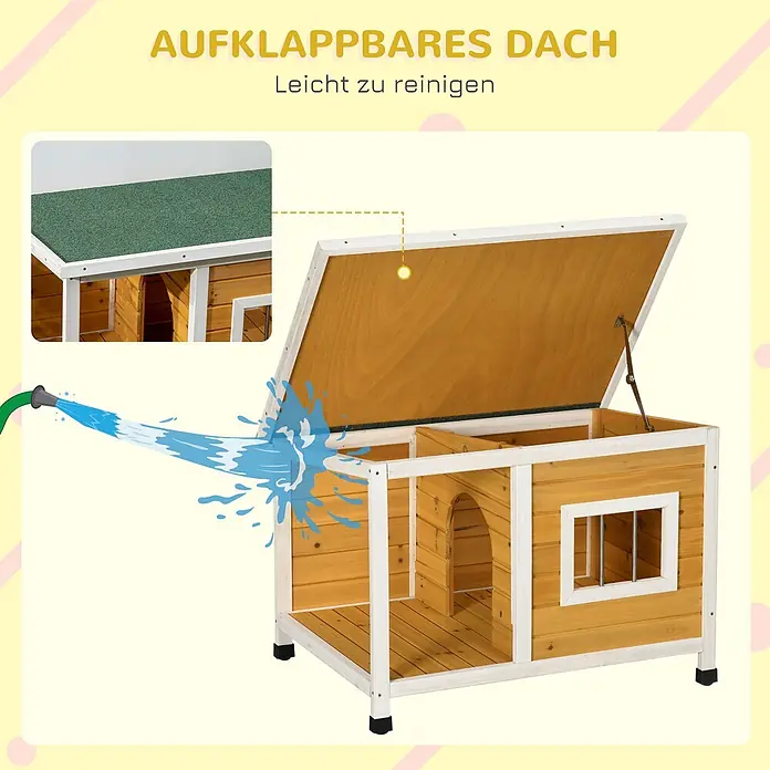 PawHut Hundehütte Orange 85,5L x 62B x 60H cm -  - Ein Holz-Tierhaus mit aufklappbarem Dach, das zur einfachen Reinigung mit Wasser gespritzt wird. Grünes, strukturiertes Dach.