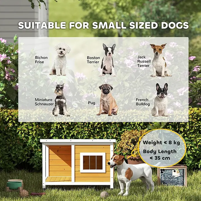 PawHut Hundehütte Orange 85,5L x 62B x 60H cm -  - Gelb-weißes Holzhundehäuschen für kleine Hunde im Garten, passend für Hunde unter 8kg und 35cm.