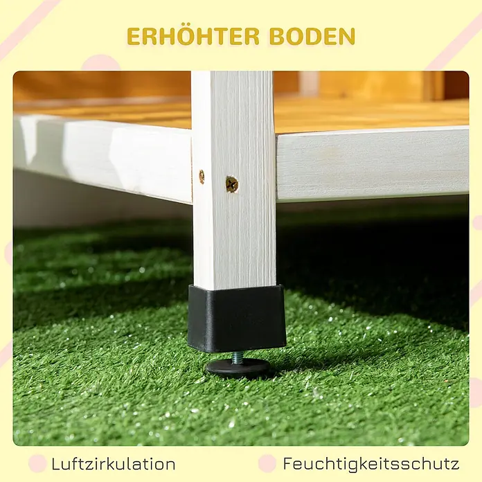 PawHut Hundehütte Orange 85,5L x 62B x 60H cm -  - Erhöhtes Holzbein mit verstellbarem schwarzem Fuß für Luftzirkulation und Feuchtigkeitsschutz.