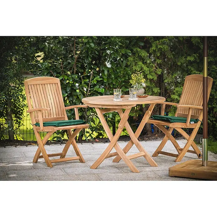 Teak Klapptisch rund 90 cm Massivholz wetterfest für Balkon Terrasse Balkon - 