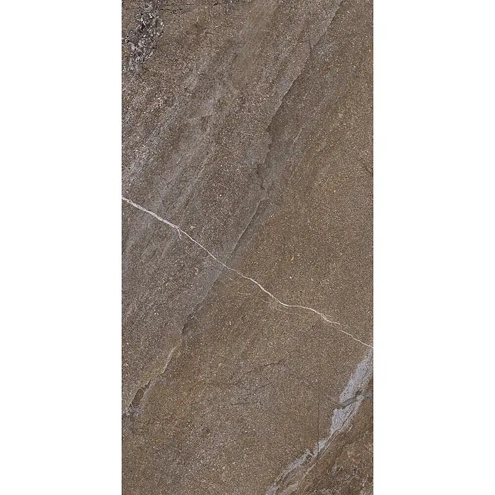 Feinsteinzeug in brauner Steinoptik 60x120, 20 mm, rutschhemmend -  - Gesprenkelte braune Steinfliese mit hellen Äderungen und natürlicher, texturierter Oberfläche.