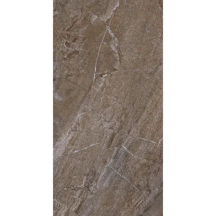 Feinsteinzeug in brauner Steinoptik 60x120, 20 mm, rutschhemmend -  - Braune Marmorfliese mit weißen und hellgrauen Äderungen, natürlicher Steinoptik und strukturierter Oberfläche.