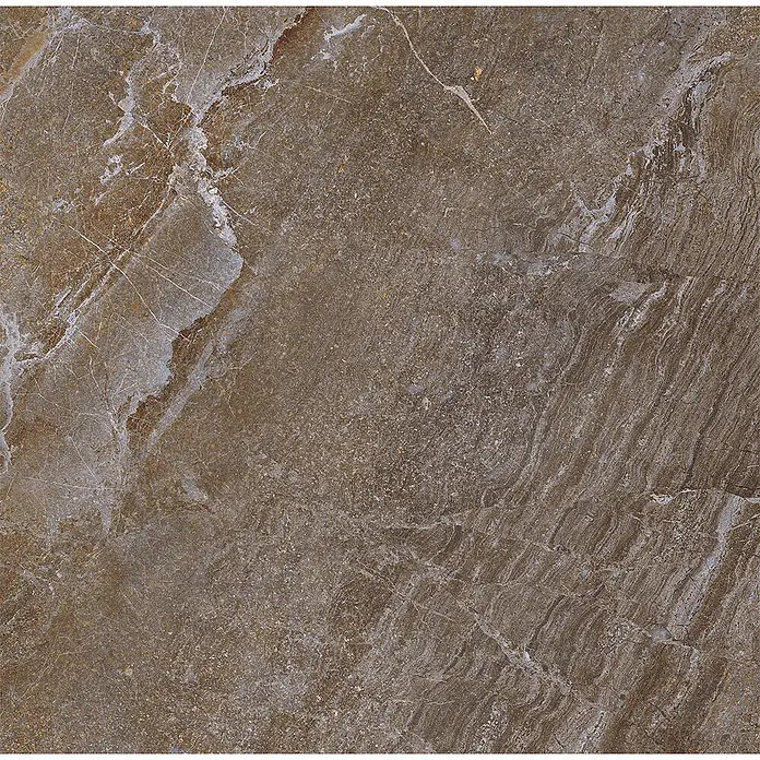 Feinsteinzeug in brauner Steinoptik 60x120, 20 mm, rutschhemmend -  - Dunkelbraune Fliese in Marmoroptik mit ausgeprägten hellgrauen und weißen Äderungen.