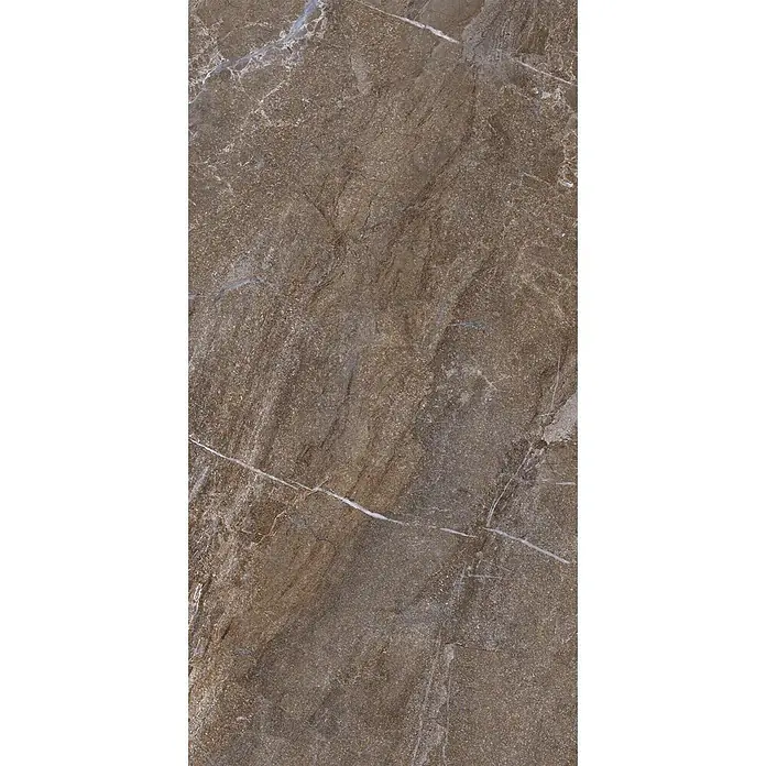 Feinsteinzeug in brauner Steinoptik 60x120, 20 mm, rutschhemmend -  - Texturierter brauner Stein mit weißen Äderungen, der natürlichem Marmor ähnelt.