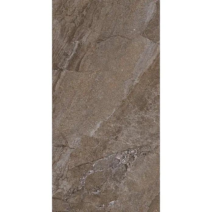 Feinsteinzeug in brauner Steinoptik 60x120, 20 mm, rutschhemmend -  - Braune und graue marmorierte Natursteinfliese mit vielfältiger Textur und Äderung.