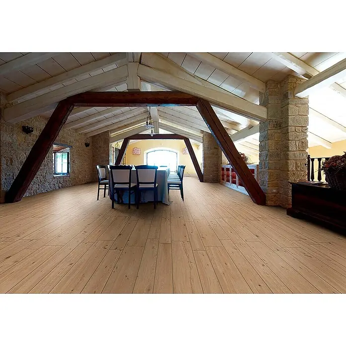 Feinsteinzeug in roher matter beiger Holzoptik 30x120 - Ital. Fliesen - 