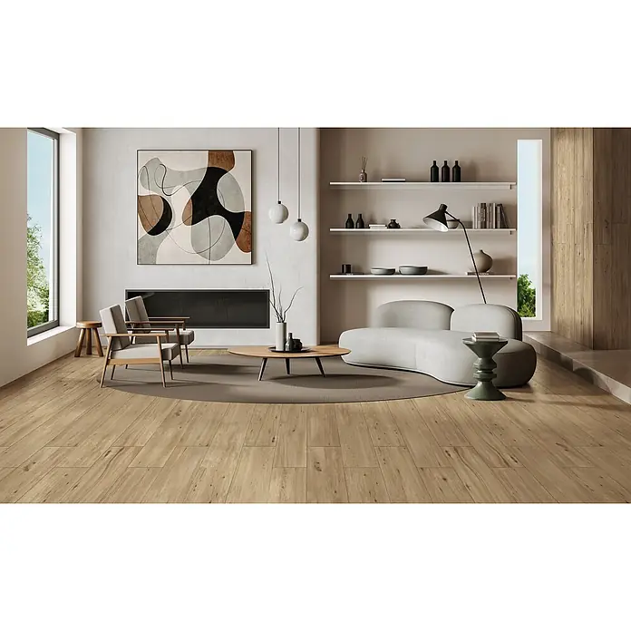 Feinsteinzeug in roher matter beiger Holzoptik 30x120 - Ital. Fliesen - 