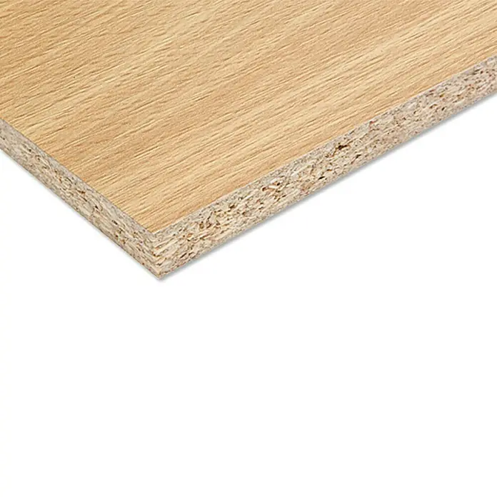 Spanplatte nach Maß - Stärke: 19 mm, L x B: 280 x 207 cm, Buche Hell - Nahaufnahme einer Spanplatte mit Holzmaserung, ideal für Möbelbau und Innenausbau. Robust und vielseitig für diverse Projekte.