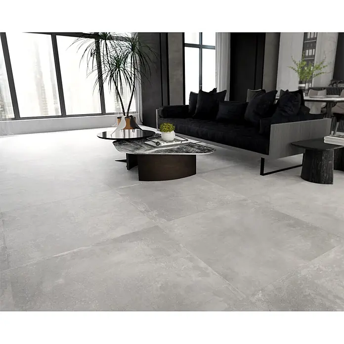 Feinsteinzeug in gewachster hellgrauer Betonoptik 30x60 - Ital. Fliesen - 