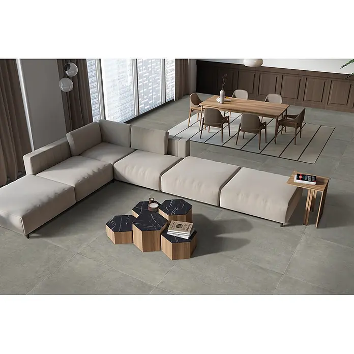Feinsteinzeug in dunkelgrauer Betonoptik 120x120 - Italienische Fliesen - 