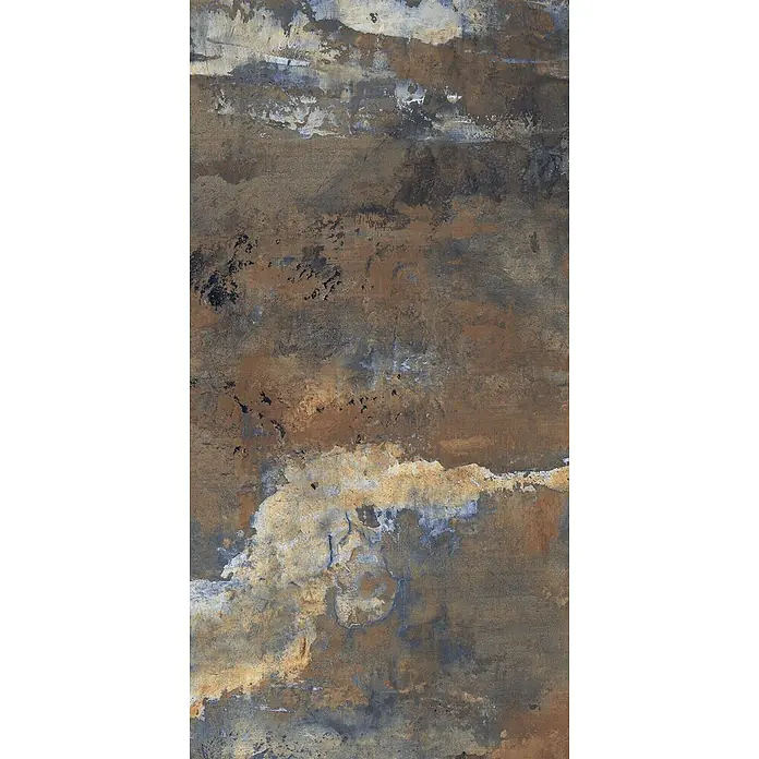 Feinsteinzeug in industrieller Corten Betonoptik 60x120 - Ital. Fliesen -  - Rustikale, vieltönige Oberflächentextur mit Erdtönen, Rost und Blau-Grau, ideal für Industriedesign.
