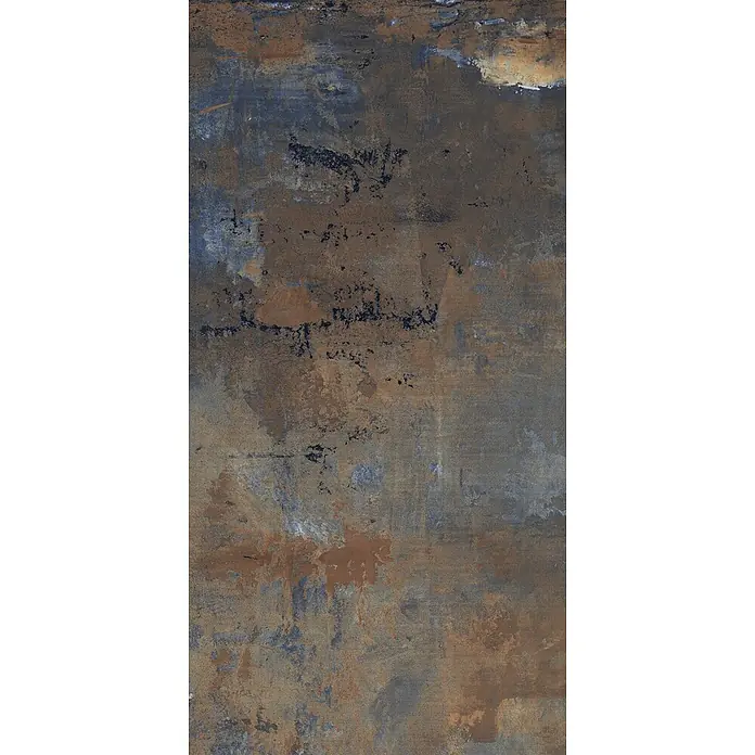 Feinsteinzeug in industrieller Corten Betonoptik 60x120 - Ital. Fliesen -  - Industrielle Textur mit rostbraunem und blaugrauem, verwittertem Finish.