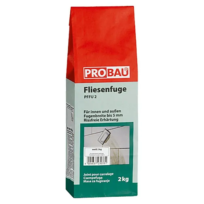 Probau FliesenfugeWeiß, 2 kg - Eine Packung PROBAU Fliesenfuge PFFU 2 für Fugenarbeiten im Innen- und Außenbereich, geeignet für Fugenbreiten bis 5 mm.