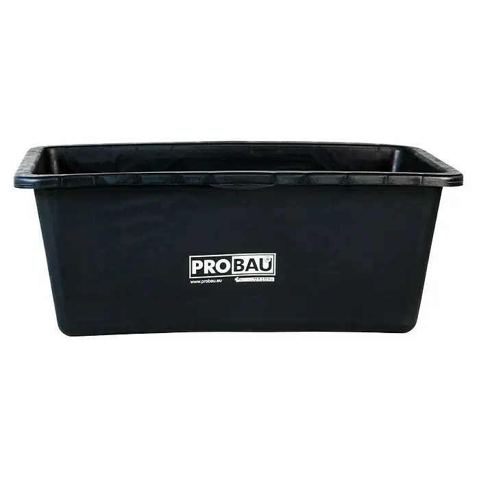 Probau Mörtelkasten 90 - Fassungsvermögen: 90 l - Schwarzer PROBAU Mörtelkübel mit dem Logo in der Mitte der Vorderseite. Er ist rechteckig und ideal für Bauarbeiten oder den Garten.
