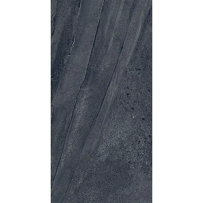 Feinsteinzeug in schwarzer Steinoptik 30x60 - Italienische Fliesen -  - Dunkelgraue, melierte Stein- oder Betonfliese mit subtilen, unregelmäßigen helleren Maserungen.
