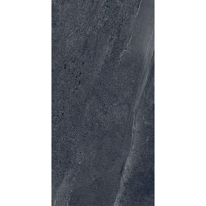 Feinsteinzeug in schwarzer Steinoptik 30x60 - Italienische Fliesen -  - Dunkelgraue, texturierte Steinoberfläche mit subtilen helleren Äderungen.