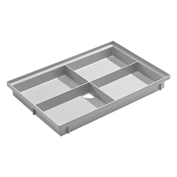 ACO Vario Bodenwanne Light60 x 40 cm, Kunststoff - Helle, rechteckige Duschrinne mit vier Fächern und einem Loch für den Wasserablauf, ideal für moderne Badezimmer.