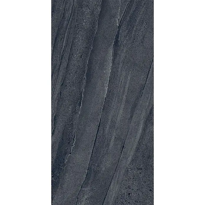 Feinsteinzeug in schwarzer Steinoptik 30x60 - Italienische Fliesen -  - Dunkelgraue strukturierte Fliese mit diagonaler Maserung, in Natursteinoptik, für moderne Oberflächen.