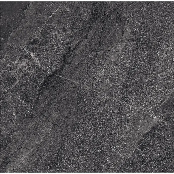 Feinsteinzeug in Jerusalem anthrazit Steinoptik 60x60 - Ital. Fliesen -  - Dunkelgraue Steinfliese mit weißer Maserung und gesprenkelter Textur für Oberflächen.