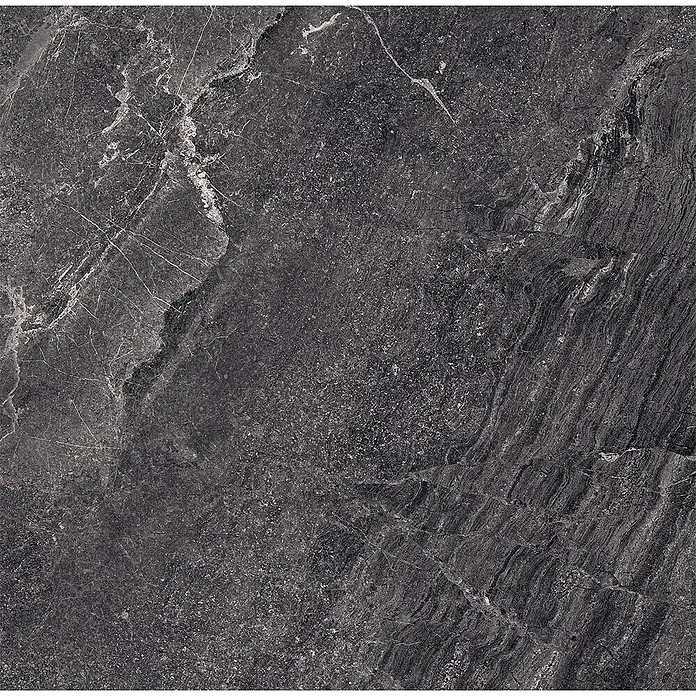 Feinsteinzeug in Jerusalem anthrazit Steinoptik 60x60 - Ital. Fliesen -  - Dunkelgrauer Marmor mit weißen und hellgrauen Maserungen.