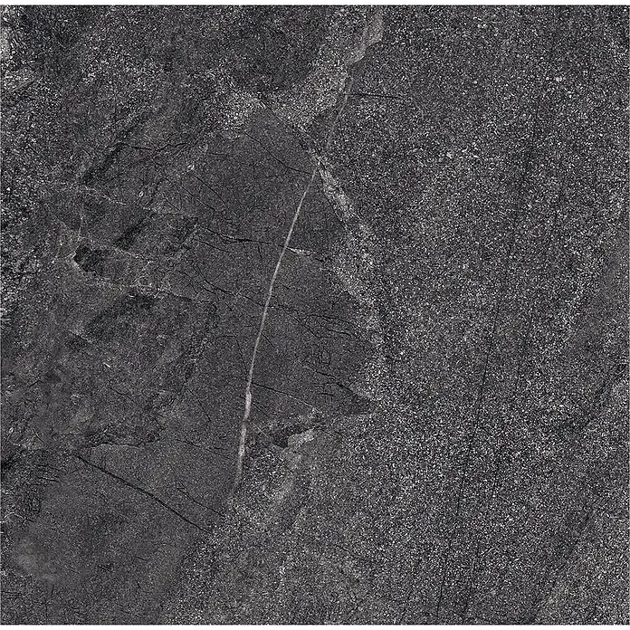 Feinsteinzeug in Jerusalem anthrazit Steinoptik 60x60 - Ital. Fliesen -  - Dunkelgraue gesprenkelte Natursteintextur mit hellen Äderungen, ideal für Böden oder Oberflächen.