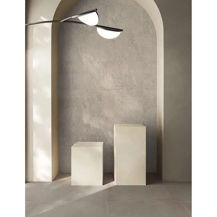 Feinsteinzeug in geäderter beiger Steinoptik 60x60 - Italienische Fliesen - 