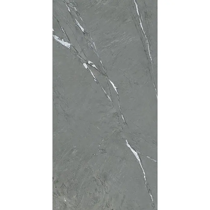 Feinsteinzeug in Sandstein matter anthrazit Steinoptik 60x120 -  - Graue Marmorfliese mit ausgeprägten weißen Adern.