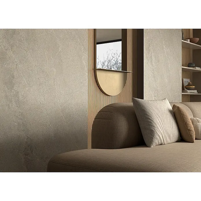 Feinsteinzeug in geäderter beiger Steinoptik 60x60 - Italienische Fliesen - 