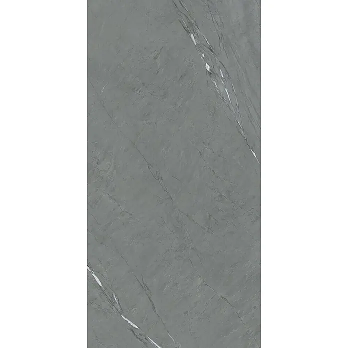 Feinsteinzeug in Sandstein matter anthrazit Steinoptik 60x120 -  - Dunkelgraue Fliese in Marmoroptik mit markanten weißen und zarten hellgrauen Maserungen für Wände oder Böden.