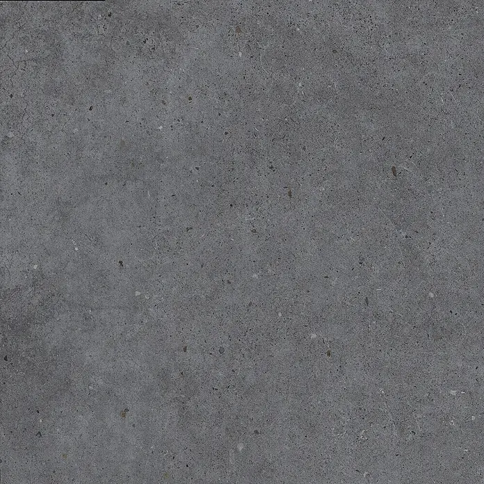 Feinsteinzeug in matter anthrazitfarbener Betonoptik 80x80 - Ital. Fliesen -  - Texturierte dunkelgraue Betonoberfläche mit kleinen, vielfältigen Sprenkeln.