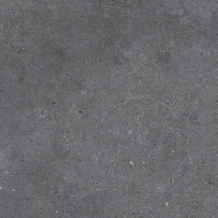 Feinsteinzeug in matter anthrazitfarbener Betonoptik 80x80 - Ital. Fliesen -  - Dunkelgraue Steinoptik-Oberfläche mit feinen Sprenkeln und hellen Äderungen.