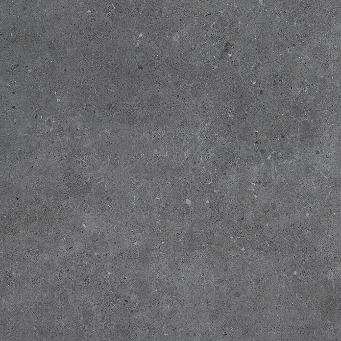 Feinsteinzeug in matter anthrazitfarbener Betonoptik 80x80 - Ital. Fliesen -  - Dunkelgraue Stein- oder Terrazzoplatte mit gesprenkelter Textur und subtiler Äderung.