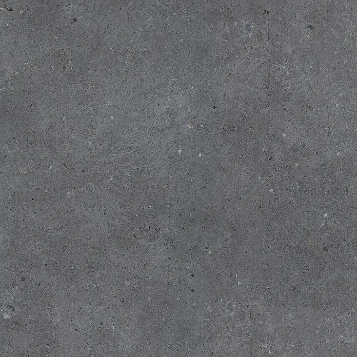 Feinsteinzeug in matter anthrazitfarbener Betonoptik 80x80 - Ital. Fliesen -  - Dunkelgraue, gesprenkelte Steinstruktur, die Stein oder Beton ähnelt und für Böden oder Wände geeignet ist.