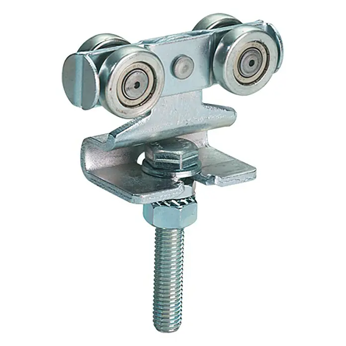 HBS Betz Rollapparat Typ 10 - Doppelpaarig, Traglast: 40 kg, Länge: 100 mm - Rollenbock: Eine robuste Aufhängung mit vier Rollen und Gewinde für eine sichere und flexible Befestigung.