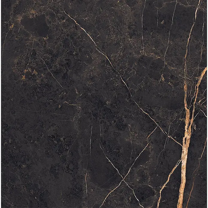 Feinsteinzeug in glänzender Marmoroptik 30x60 - Italienische Fliesen -  - Dunkle schwarze Marmorfliese mit eleganten goldenen Adern.